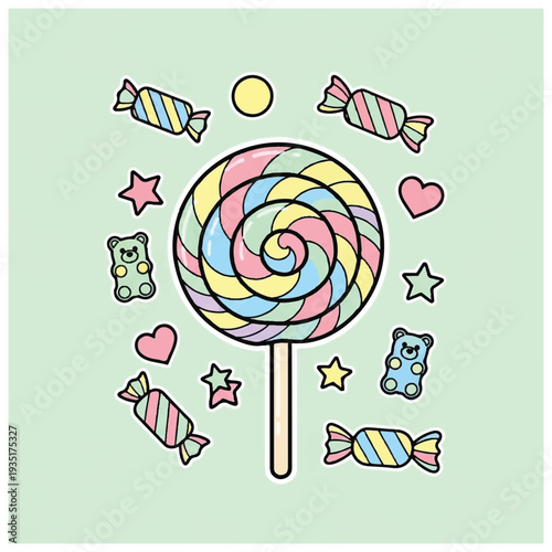 Colorful Lollipop with Candy and Sweets.