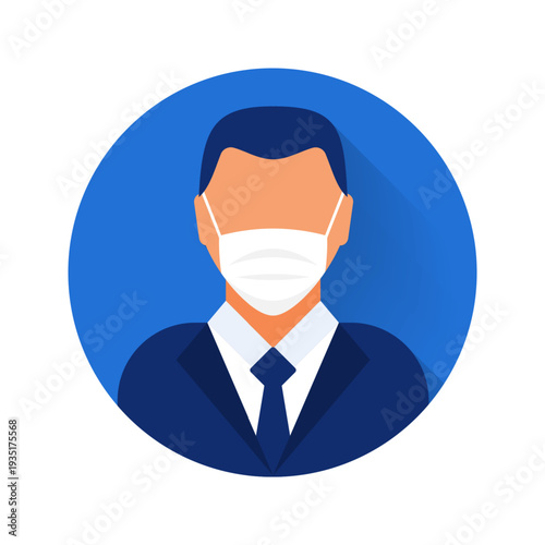 Flat modern minimal avatar icon with medical mask. Business concept, global communication. Web site user profile. Social media, network elements