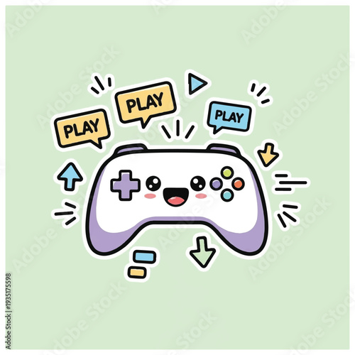 Cartoon Game Controller with Play Buttons.