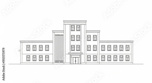 Architectural drawing of a large institutional building facade.