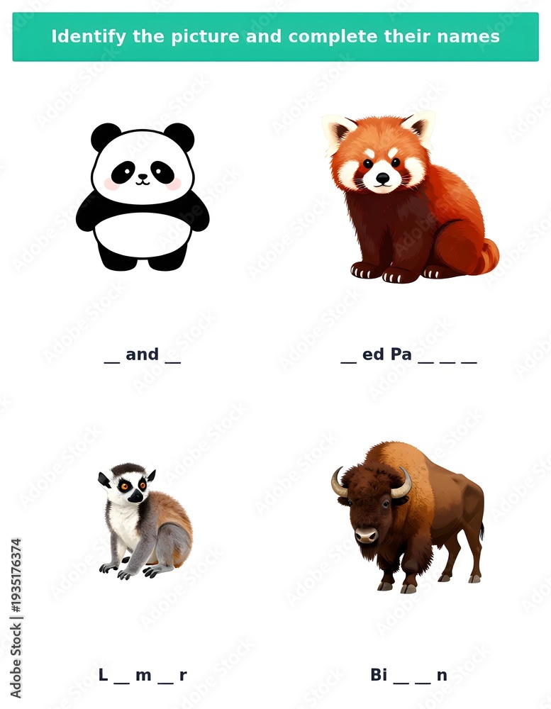 Obraz premium Panda and Red Panda Animal Worksheet printable spelling practice page