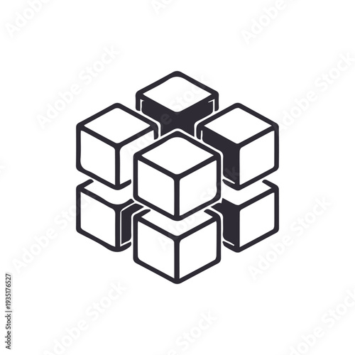 Minimalist Black and White Cluster of Interlocking Geometric Cubes