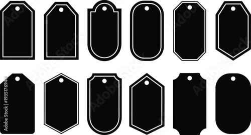 Collection of various black price tags for product labeling