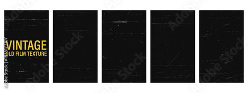 Old film scratch paper texture set. Dusty grain overlay with noise, specks and streaks. Vintage grunge bg.