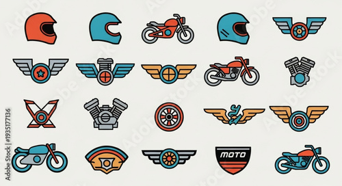 Motorcycle Icons Collection Vintage Style Transportation Elements.