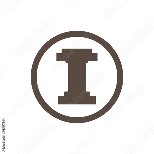 Minimalist Brown Letter I Icon in a Circle on a White Background