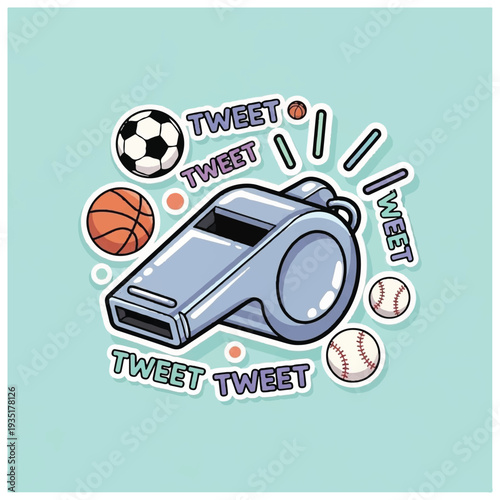 Gray Whistle Surrounded by Sports Balls.