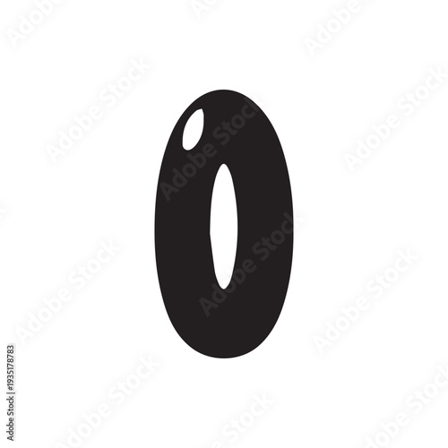 Bold Black Cartoon Number Zero Isolated on a Clean White Background