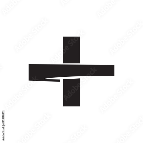 Dynamic Black Plus Symbol Icon With A Modern Ribbon Twist Design