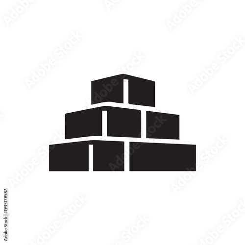 Solid Black Building Blocks Stacked in a Tiered Construction Icon