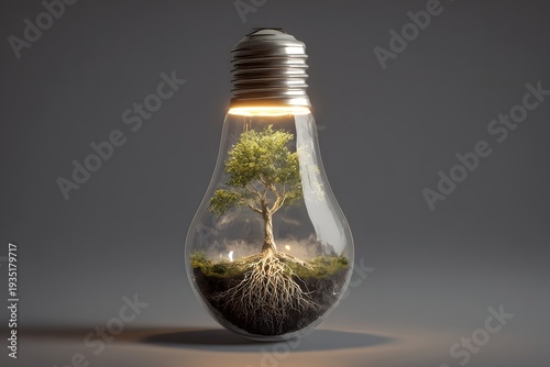Tree Growing Inside Glowing Light Bulb – Sustainable Innovation Concept