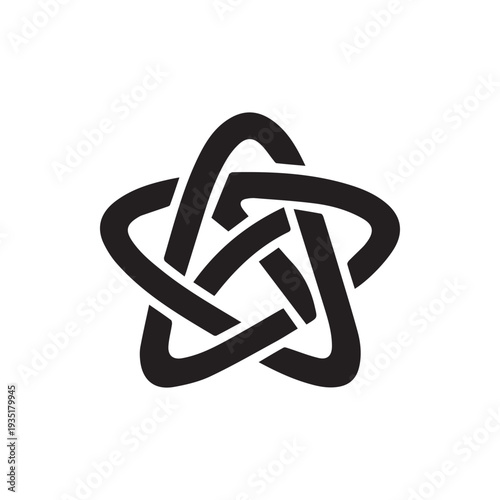Elegant Black Celtic Star Knot Abstract Interwoven Pentagram Symbol