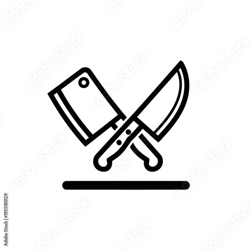 Vintage Retro Butcher Knife Cleaver Crossed for Butchery Meat or Chef Logo Design.