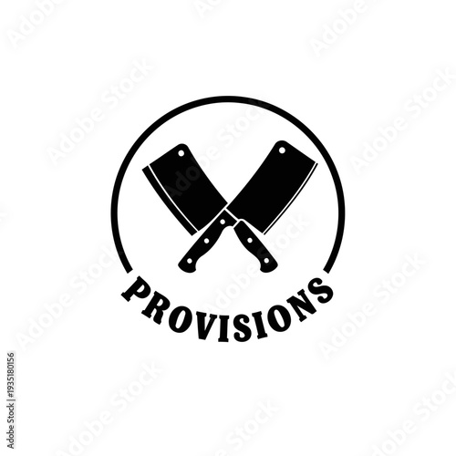 Vintage Retro Butcher Knife Cleaver Crossed for Butchery Meat or Chef Logo Design.