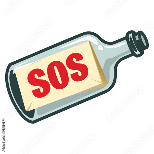 Floating glass bottle carrying sos message on water symbolizing rescue and urgent call for help theme