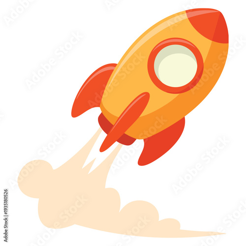 Flying rocket ship vector illustration in dynamic style, perfect for space exploration themes, science fiction artwork and adventure design projects
