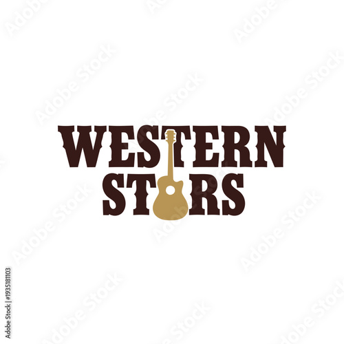 Western Stars Guitar Logo Design For Country Music, Acoustic Band Branding And Retro Western Style.