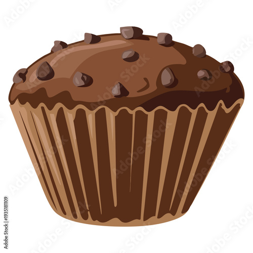 Chocolate muffin vector illustration isolated on white background flat style design element ideal for dessert branding pastry shop and cafe themes