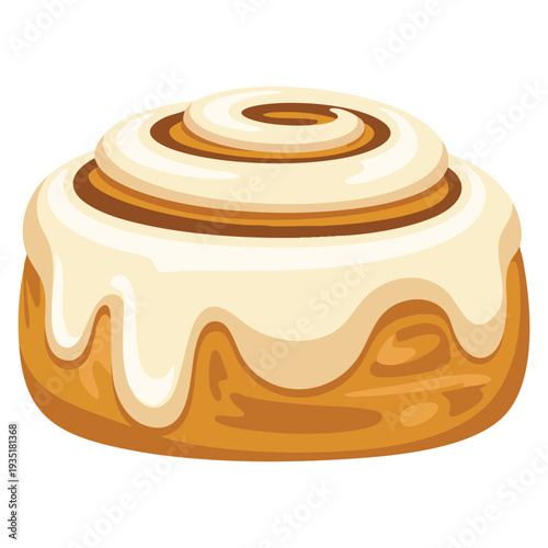 Cinnamon roll mouthwatering with smooth icing dripping down the sides perfect for bakery pastry dessert and sweet treat themed designs