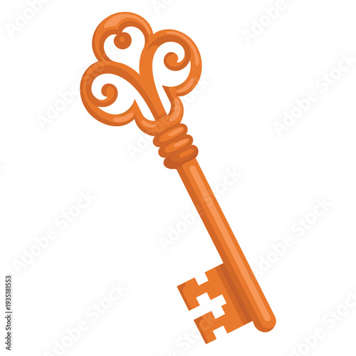 Classic antique key vector illustration with intricate design ideal for interior decoration event invitation logo travel brochure treasure hunt game themes