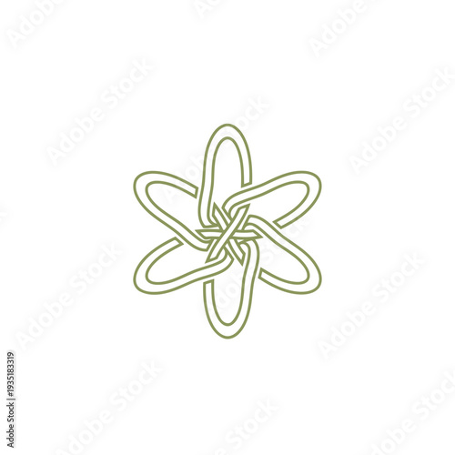 Abstract cbd cannabis marijuana logo in Green Line Art, Decorative Interwoven Symbol for Branding.