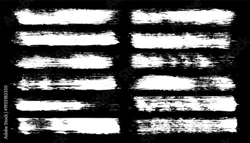 Long grunge brush strokes, lines, ink smudges, hand-drawn scribble shapes. Handmade sketchy marks, stains, charcoal streaks. Paint textures, dry brush effect. Marker underline. Vector illustration