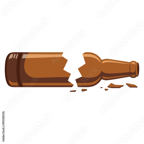 Cracked broken beer bottle split into two halves glass trash garbage recycle concept vector illustration of broken glass bottle