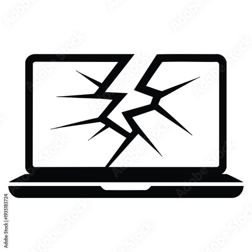 Cracked screen broken laptop representing damaged computer error crash problem or hardware failure needing repair service concept