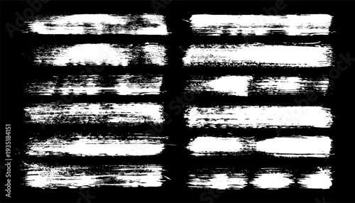 Long grunge brush strokes, lines, ink smudges, hand-drawn scribble shapes. Handmade sketchy marks, stains, charcoal streaks. Paint textures, dry brush effect. Marker underline. Vector illustration