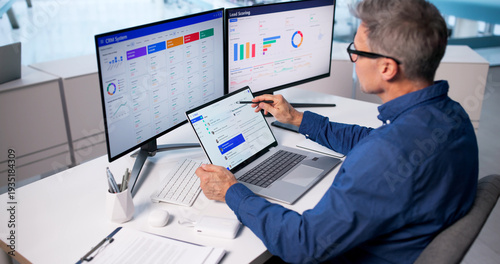 Man Using CRM Marketing Lead Retention System For Boosting Sales