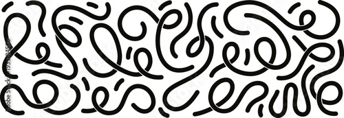 Abstract doodle squiggles, bold wavy lines and swirls. Fun childish line wave and spiral doodles, curvy stripes, simple playful linear scribbles vector set