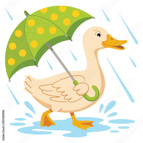 Cute goose with umbrella vector illustration playful animal character for rainy scene artwork