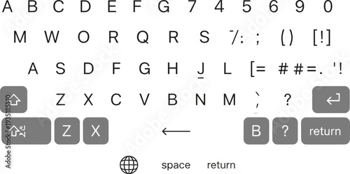 Illustration of a Minimalist Keyboard Layout Featuring Alphabetic and Numeric Keys