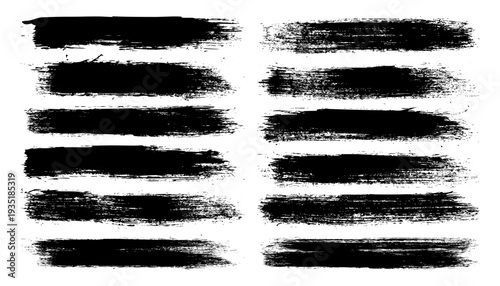 Long grunge brush strokes, lines, ink smudges, hand-drawn scribble shapes. Handmade sketchy marks, stains, charcoal streaks. Paint textures, dry brush effect. Marker underline. Vector illustration