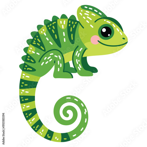 Cute vector illustration in simple childish style featuring cute chameleon on white background safari animals theme perfect for nursery decor kids prints and wildlife artwork