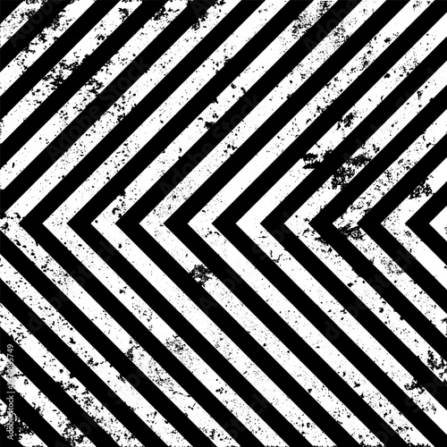 Warning sign with black diagonal lines. Attention, danger or caution symbol. Construction site signage, road safety notice, hazard banner, security alert shield. Vector illustration