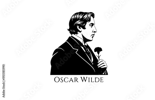 Oscar Wilde with Green Carnation Silhouette, Classic Literature Vector Sticker, Famous Author Illustration