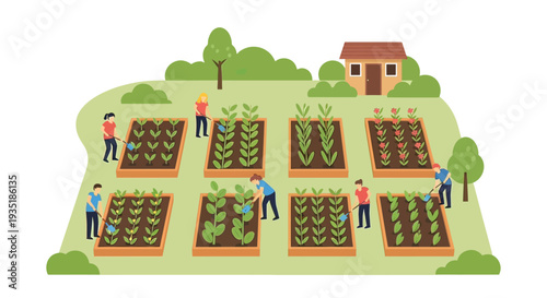 Community Garden with People Working Together.