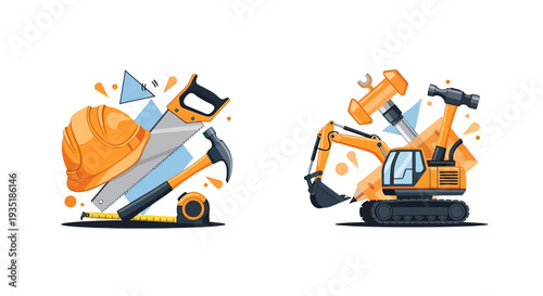 Construction Equipment and Tools Illustration.