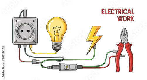 Electrical Work Circuit Diagram with Tools.