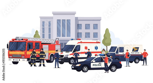 Emergency Vehicles and Responders at Hospital.