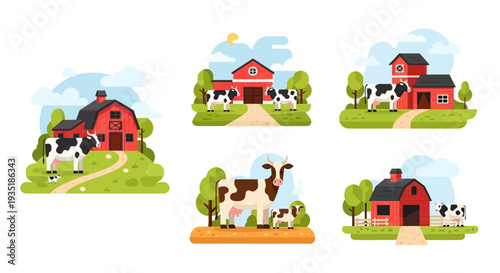 Farm Barn Cow Animal Clipart Illustration.