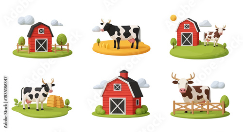 Farm Animals and Barns in Pasture Landscapes.