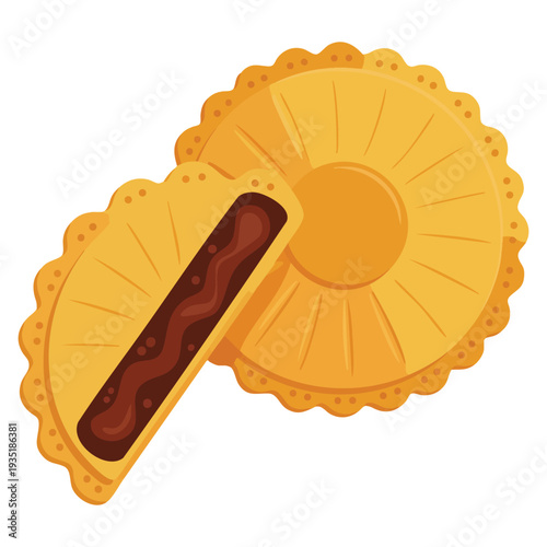 Detailed illustration of Japanese confectionery Monaka cross section suitable for traditional sweets bakery culture and culinary design projects