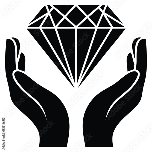 Diamond icon in hands representing value quality premium wealth luxury jewelry expensive concept business success treasure investment symbol design