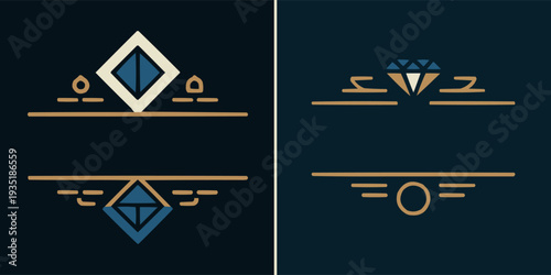 Collection of elegant art deco inspired divider elements featuring stylized geometric diamond motifs for luxurious branding and design projects.