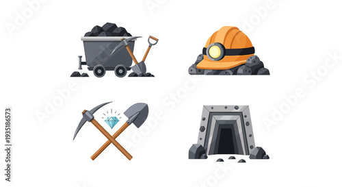 Mining Equipment and Safety Gear Icons.