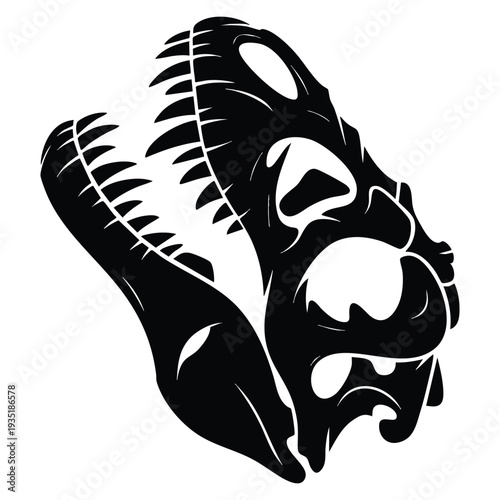 Dinosaur skull black silhouette vector flat illustration design isolated on white background suitable for prehistoric fossil museum and education themes
