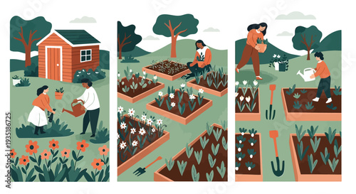 People Gardening in a Community Garden.