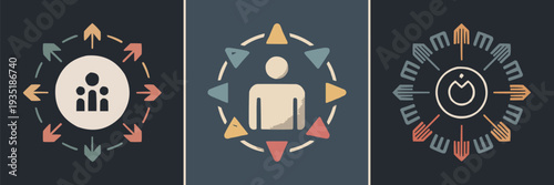 Abstract illustrations depicting various concepts of human connection, data flow, and digital communication networks, ideal for modern technology presentations and infographics.